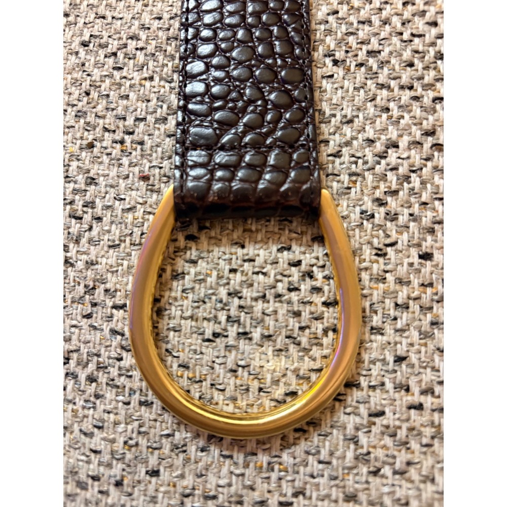 Talbots Womens Genuine Leather Belt Crocodile Embossed Brass Buckle L EUC